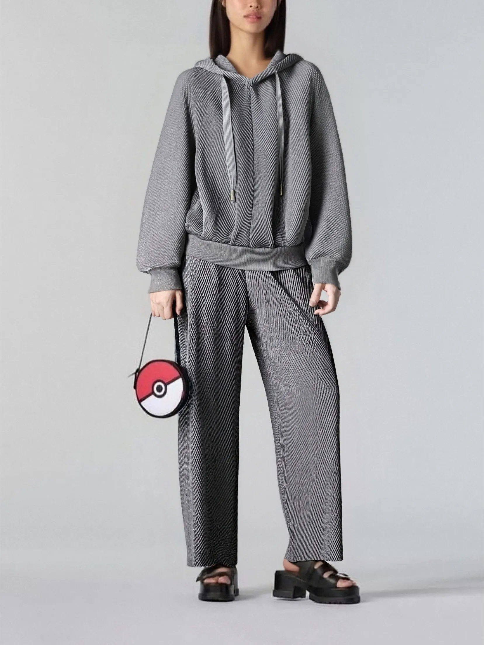 YUDX Pleated Hooded Sweatshirt Pants 2 Pieces Loose Plus Size Hundred Jacket + Trousers Women's Set 2025 Autumn New