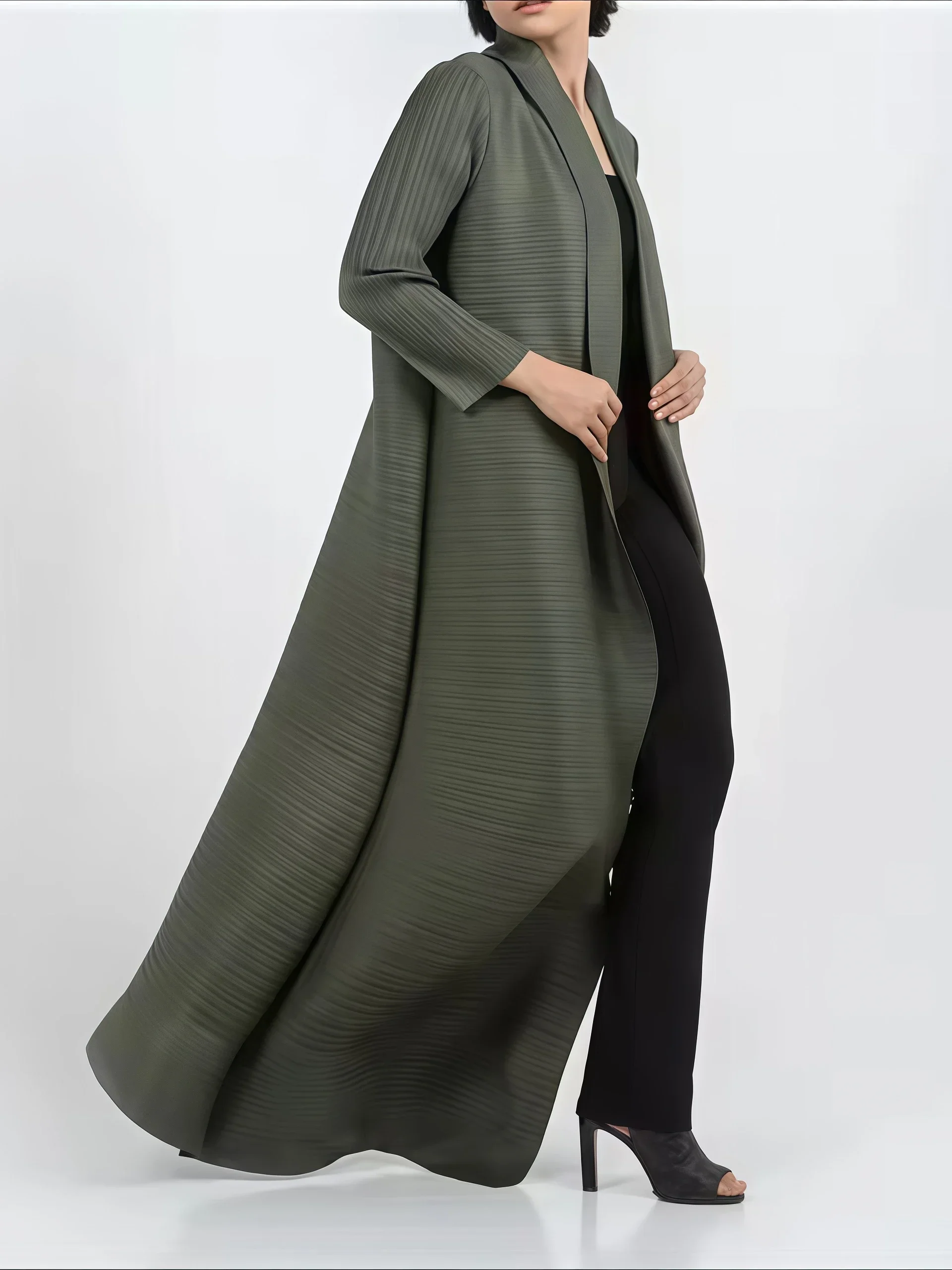 YUDX Miyake Pleated Print Foldable Collar Women's Long Sleeve Robe 2024 New Winter Original Design Fashion Cardigan Coat - Image 2