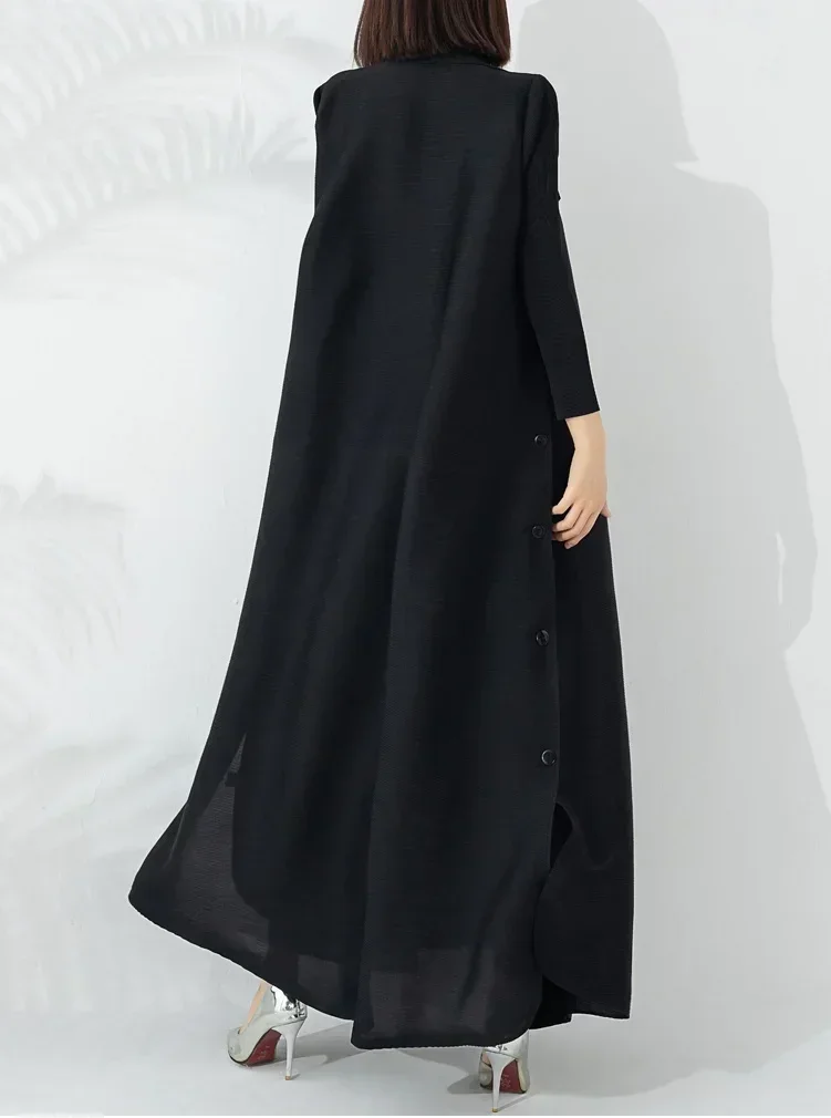 YUDX Miyake Pleated 2024 Summer New Temperament Fashion Long Trench Coat Long Sleeve Lapel Waist Strap Elastic Outer Robe - Image 2