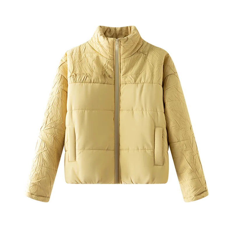 YUDX Solid Women's Cotton Stand-up Collar Long-sleeved Design Zipper Hundred Slim Thickened Jacket Pleated Top 2025 Winter New - Image 2