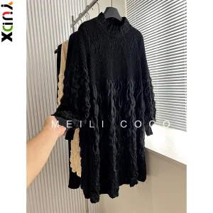 YUDX Pleated French High Quality Vintage Women's Dress 2024 Autumn New Solid Slim Fashion Temperament Loose Plus Size Long Skirt