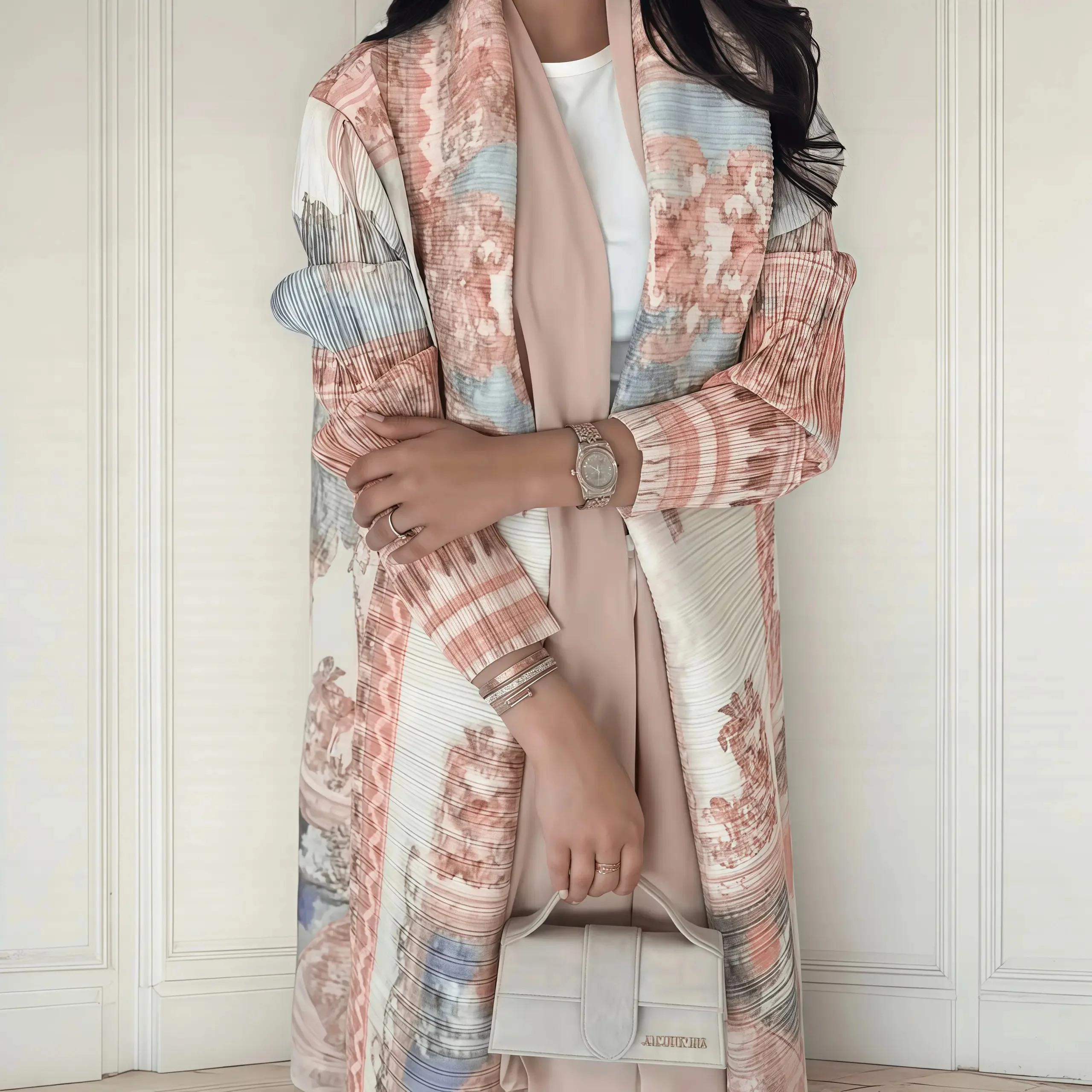 YUDX Miyake Pleated Print Foldable Collar Women's Long Sleeve Robe 2024 New Winter Original Design Fashion Cardigan Coat