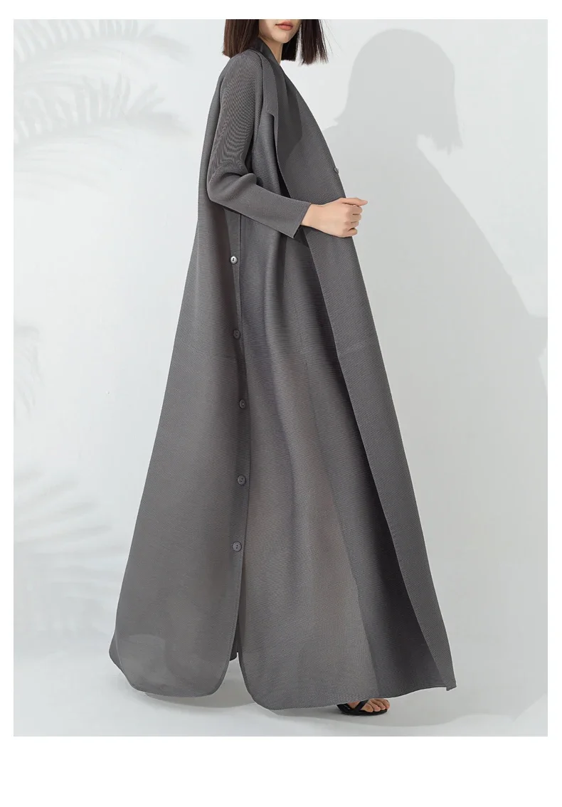 YUDX Miyake Pleated 2024 Summer New Temperament Fashion Long Trench Coat Long Sleeve Lapel Waist Strap Elastic Outer Robe - Image 4